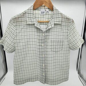 Gap vintage women's green and white check cotton shirt, size S